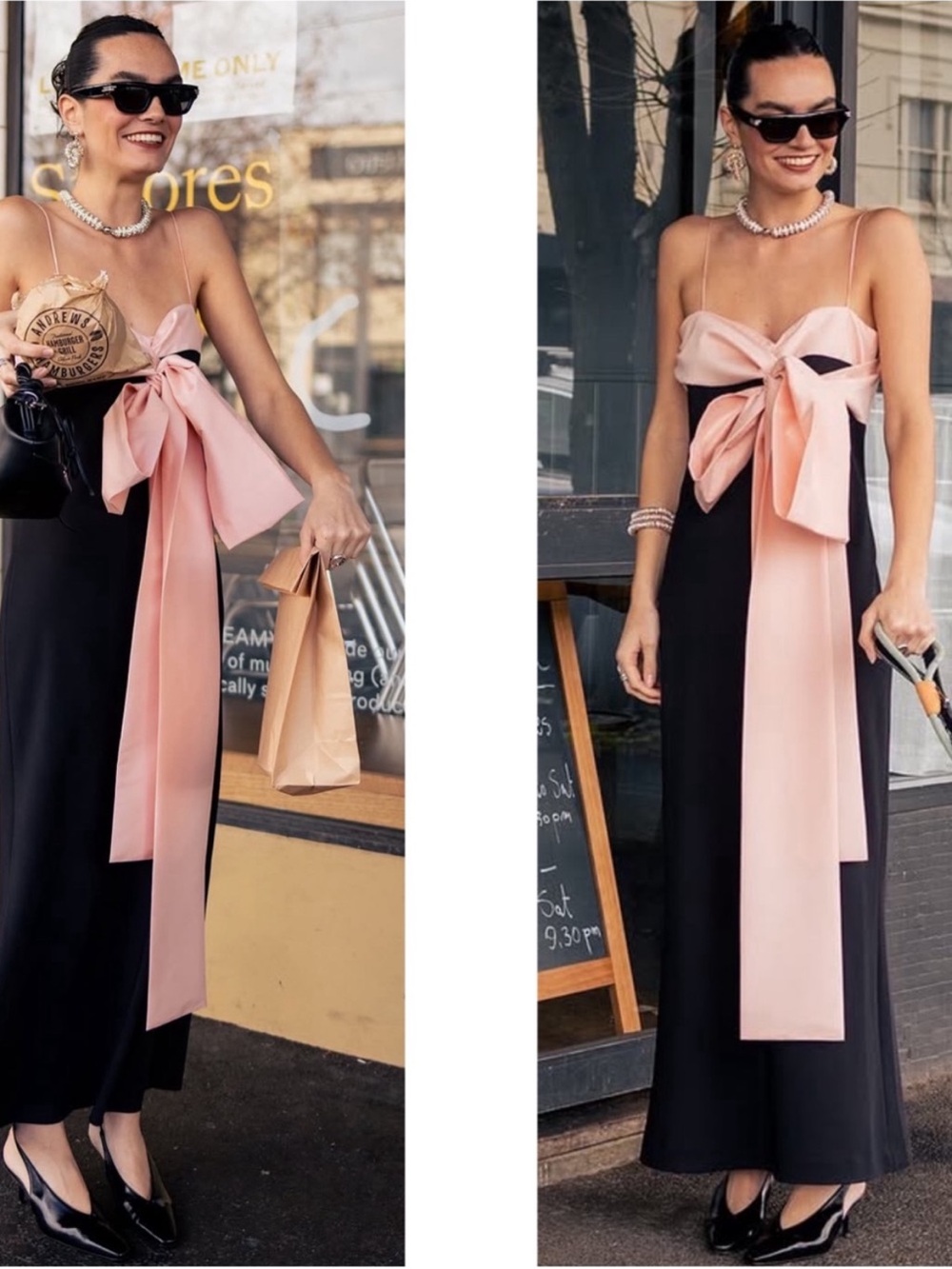 Bernadette Black/Blush Pink Bart Dress With Oversized Bow NWT size 42EU/10US